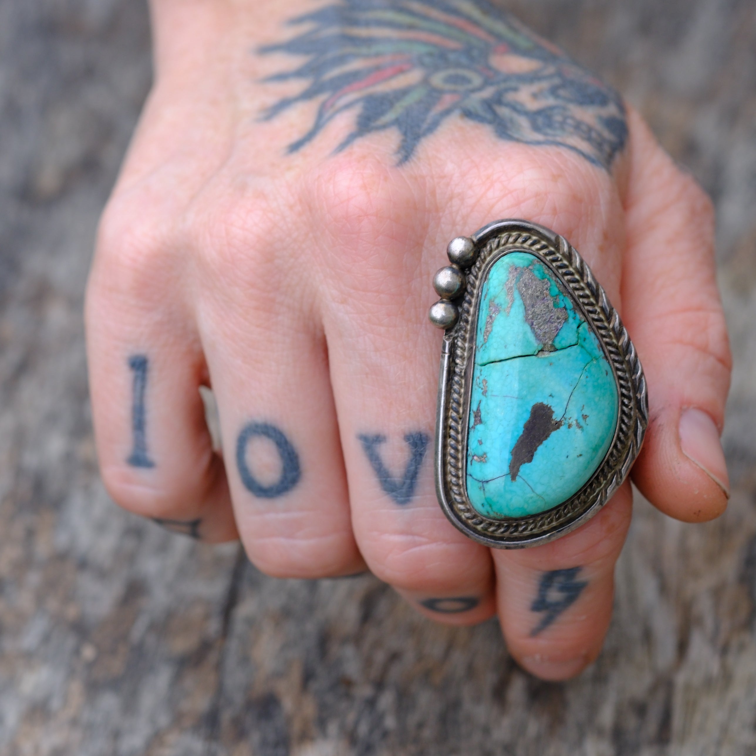 HUGE Vintage Sterling Turquoise Ring 10.5