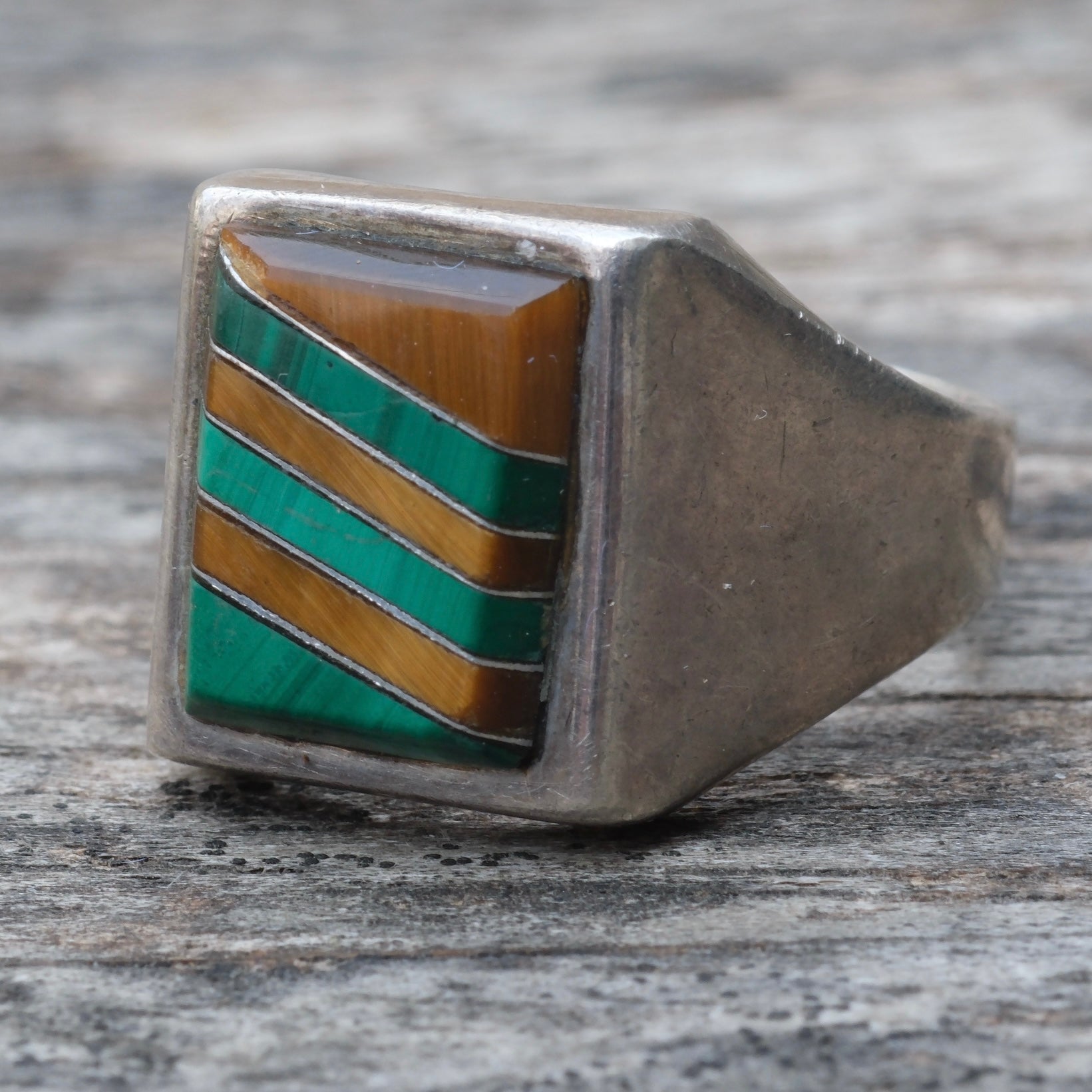 Vintage Sterling Multistone Inlay Ring 9