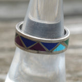 Vintage Sterling Multistone Inlay Band 7.75