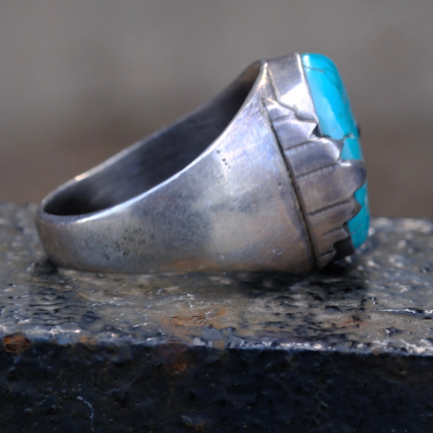 Vintage Sterling Turquoise Ring 13.5