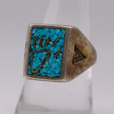 Vintage Sterling Crushed Turquoise Inlay Bear Paw Ring 8.75