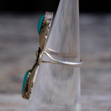Vintage Sterling 2-Stone Turquoise Feather Ring 4.5
