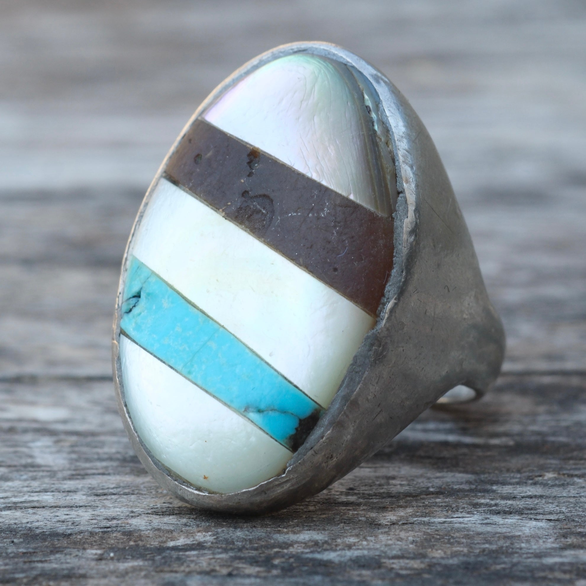 Vintage Sterling Multistone Inlay Ring 9.75