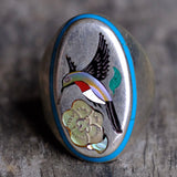 Vintage Sterling Inlaid Hummingbird Ring 10.75