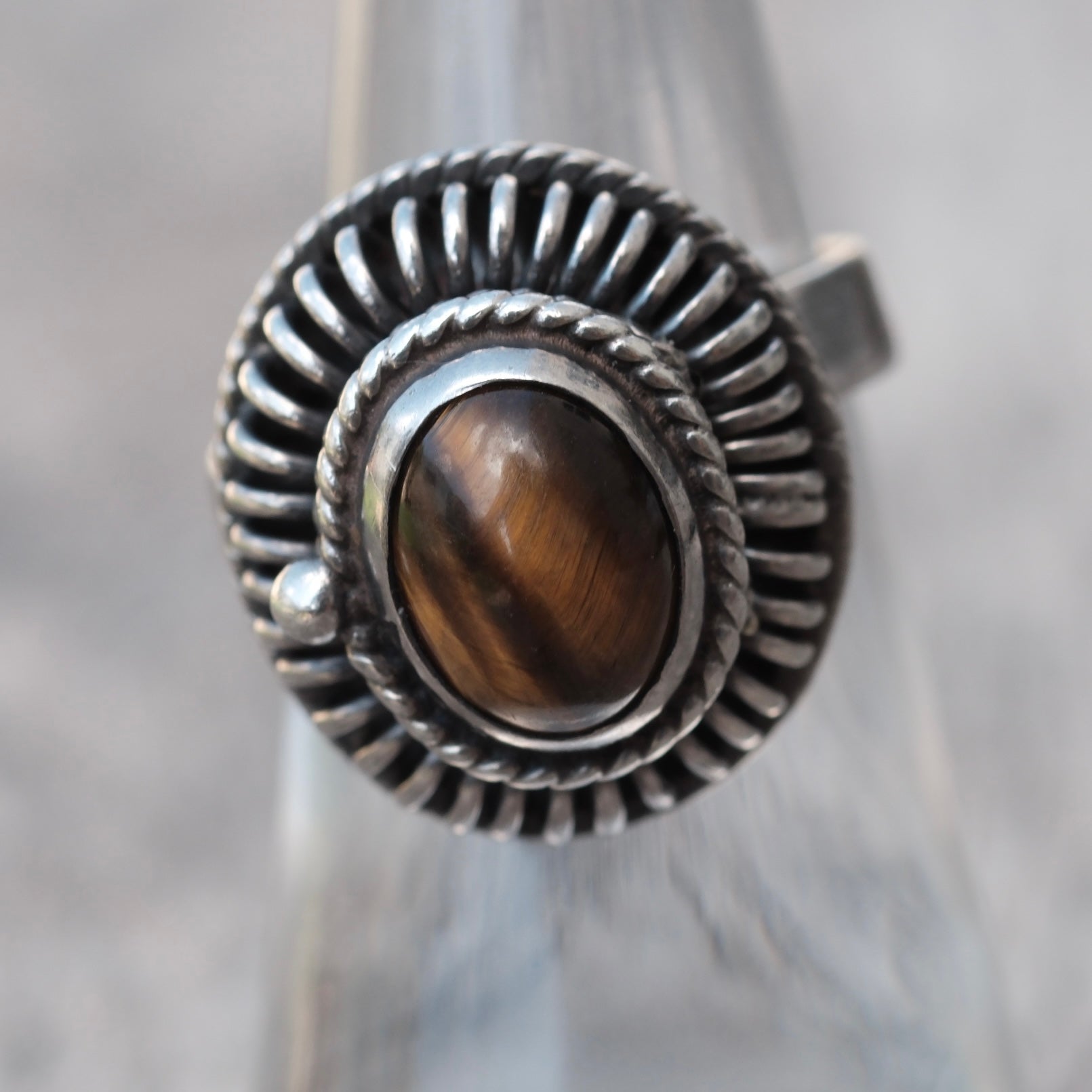 Vintage Sterling Tigers Eye Poison Ring 7