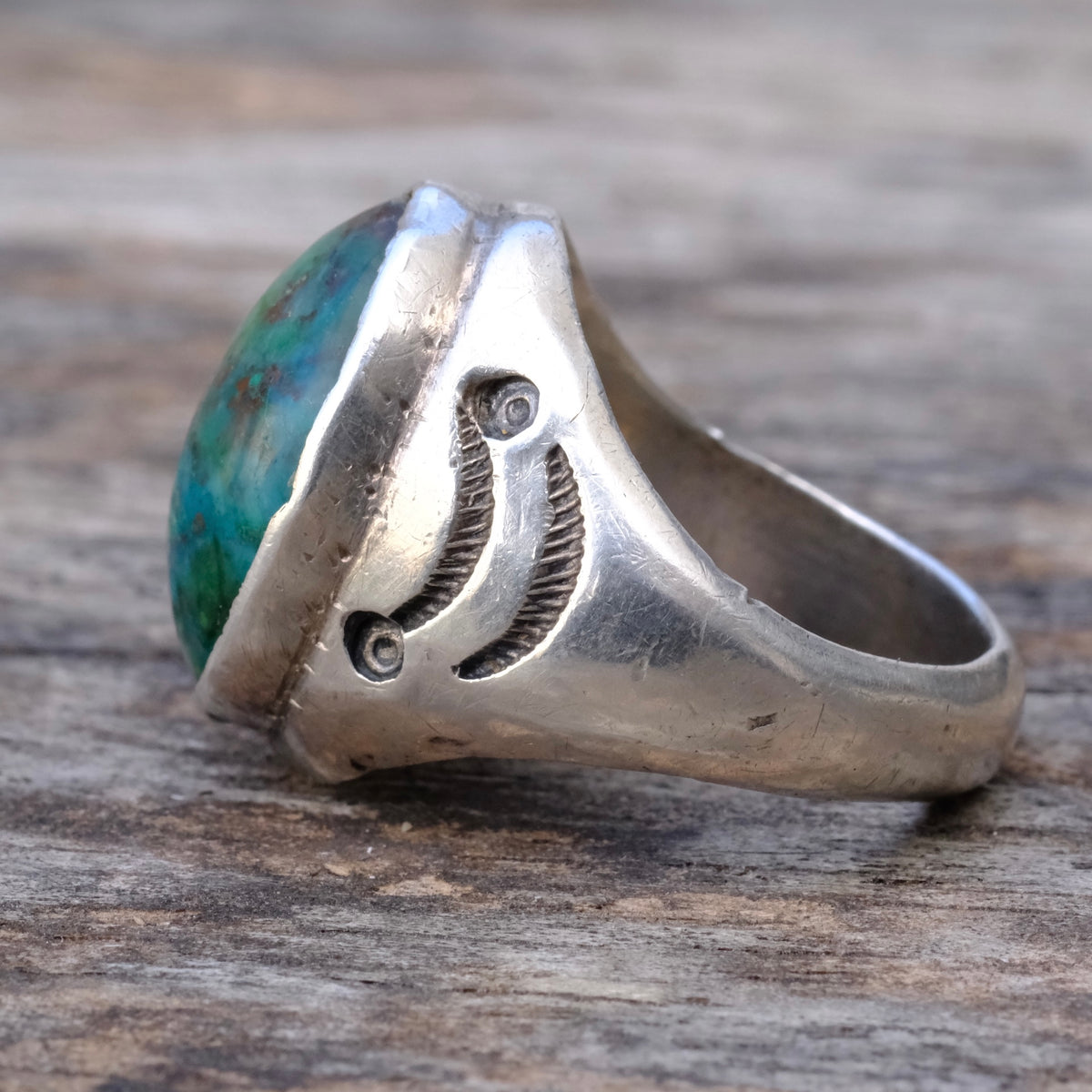 Vintage Sterling Chrysocolla Stamped Ring 9