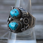 Vintage Sterling 2-Stone Turquoise Feather Ring 9.5