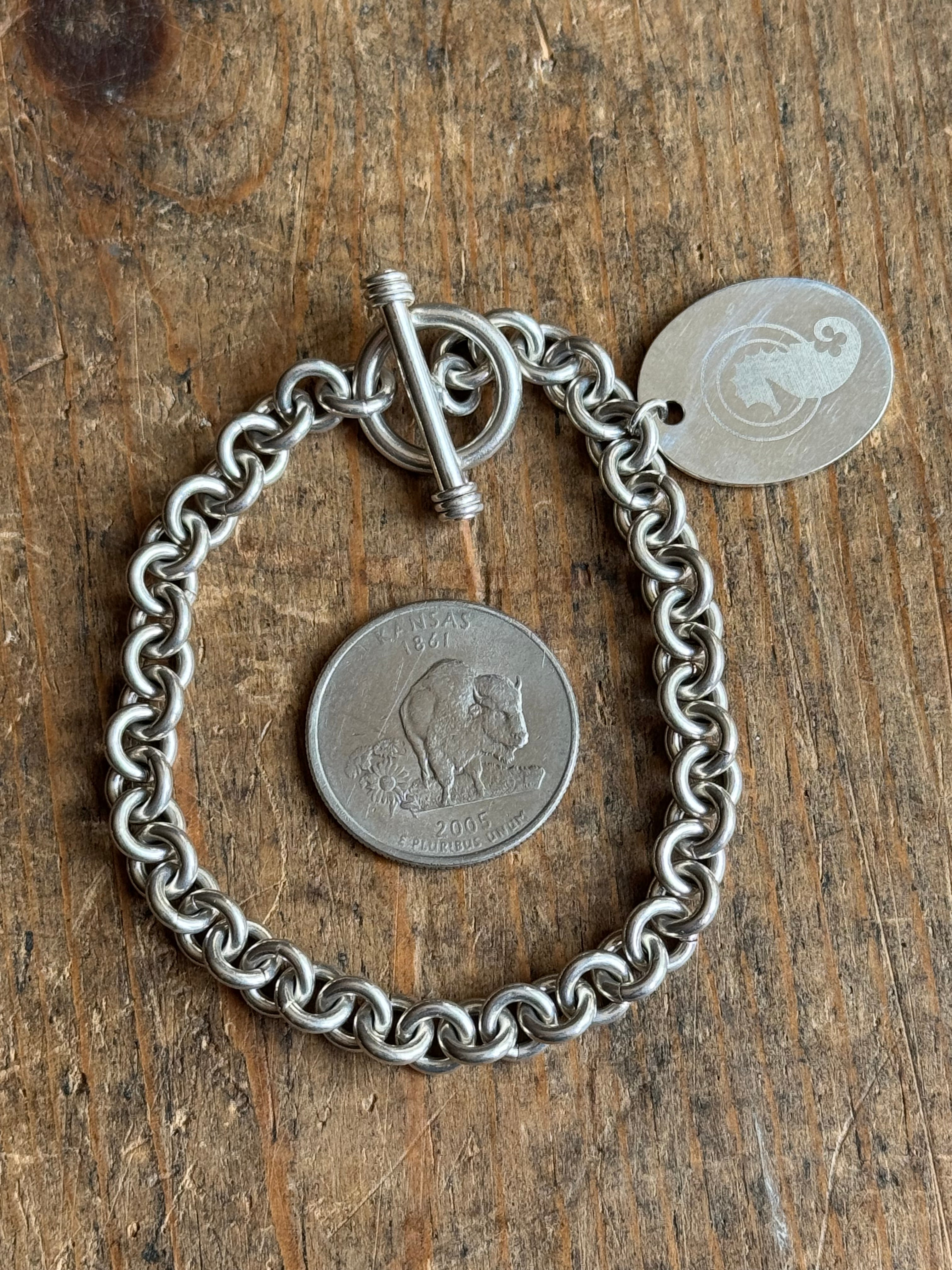 Vintage Sterling Silver 7.5” Cable Chain Seahorse Toggle Bracelet