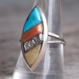 Vintage Sterling Inlay Ring 9.75