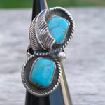 Vintage Sterling Turquoise Feather Ring 3.25