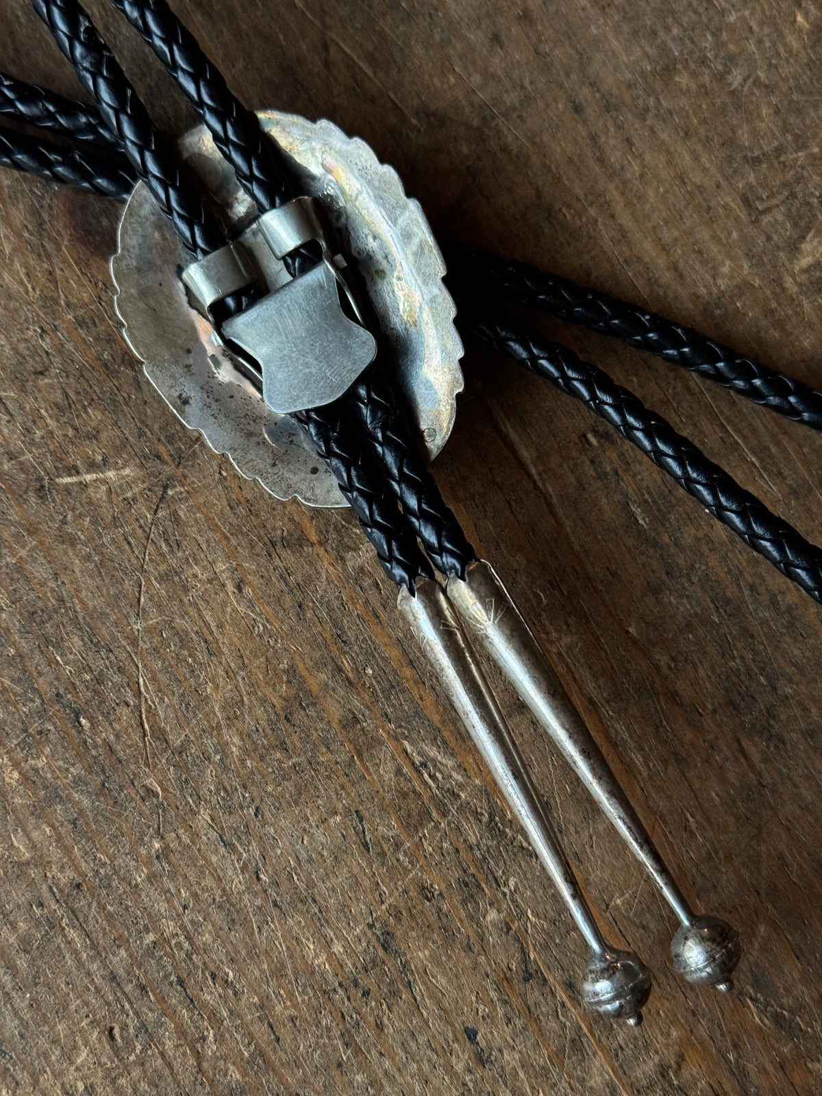 Vintage Sterling Silver & Brass CZ Multistone Inlay Bolo