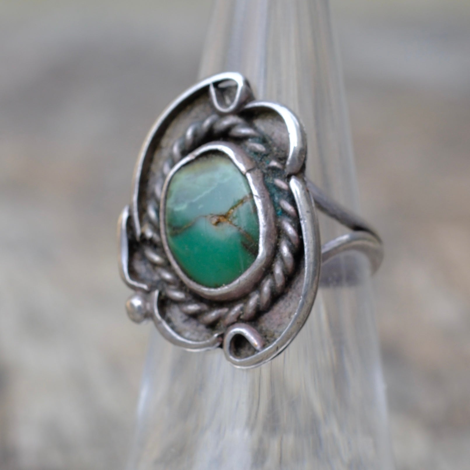 Vintage Sterling Turquoise Roper Ring 6