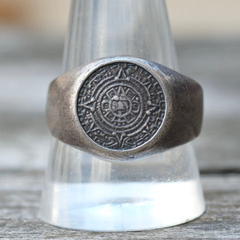 Vintage Sterling Aztec Calendar ring 11.5