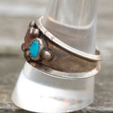 Vintage Sterling Turquoise and Coral Band 10.5