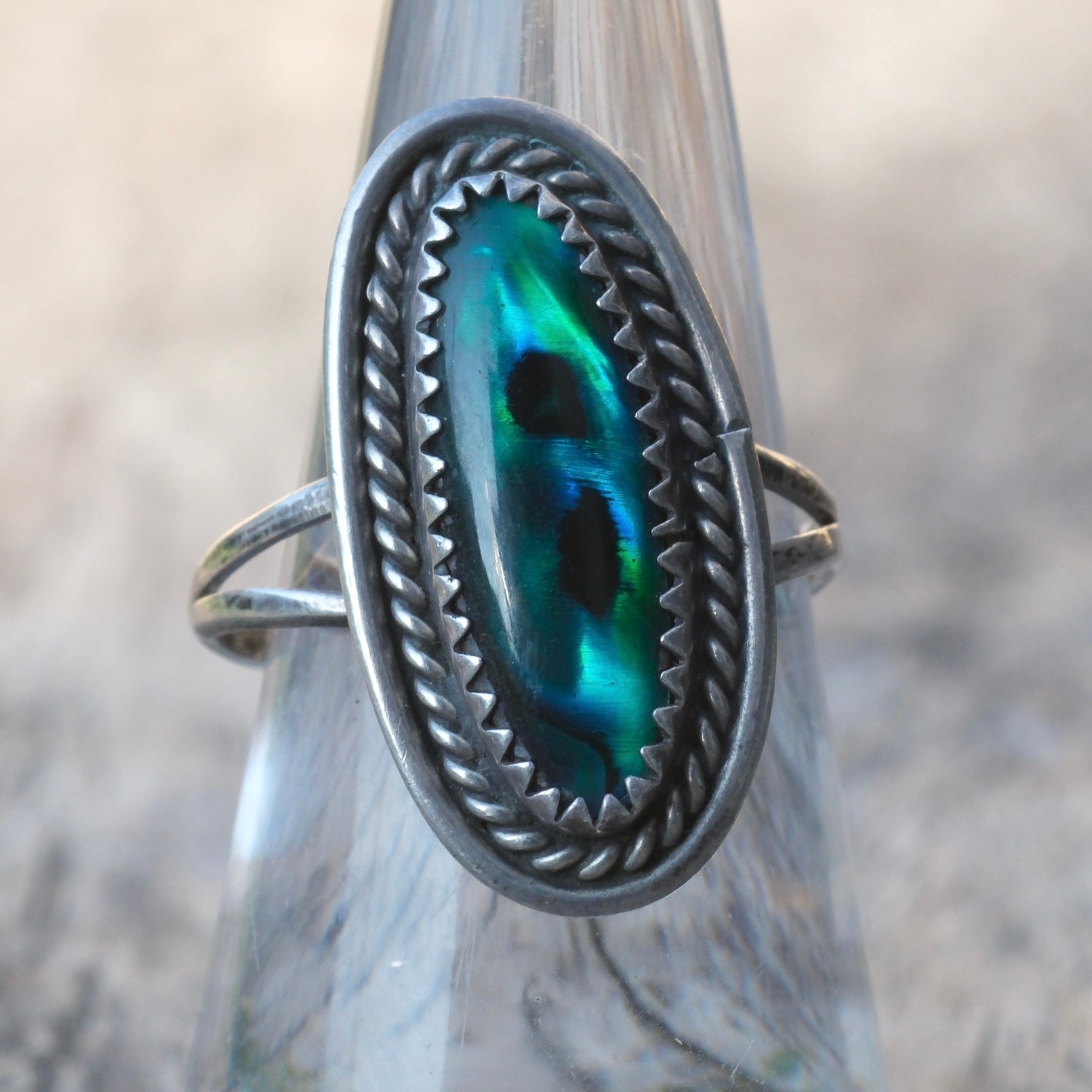 Vintage Sterling Blue Abalone Roper Ring 8.25