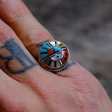 Vintage Sterling Mutlistone Inlay Zuni Sunface Ring 5