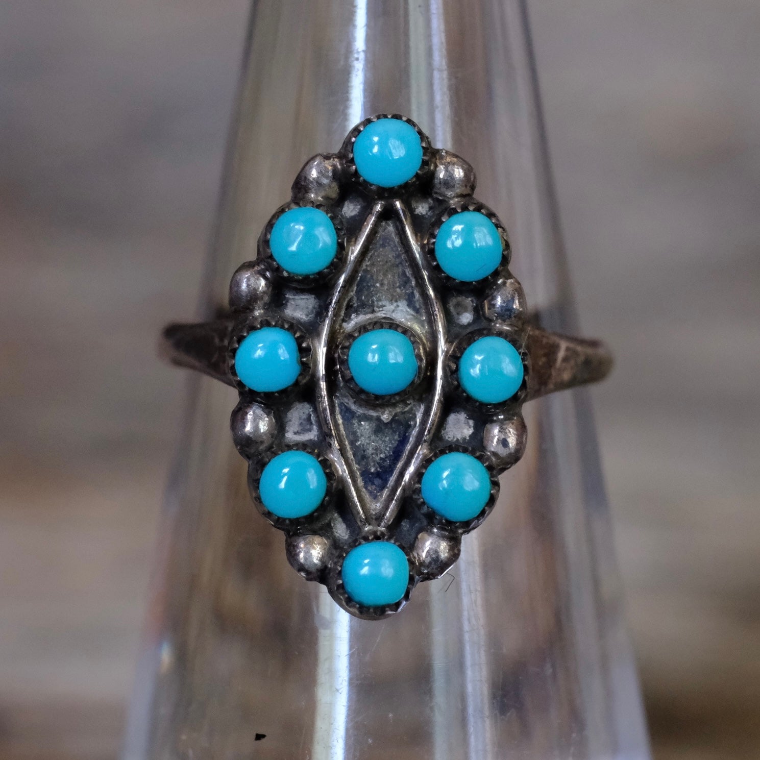 Vintage Sterling Turquoise Cluster Ring 5