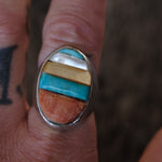 Vintage Sterling Multistone Inlay Ring 10