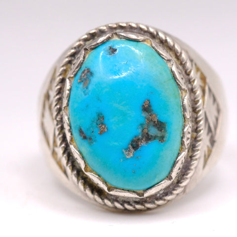 Vintage Sterling Turquoise Stamped Band Ring 12.5