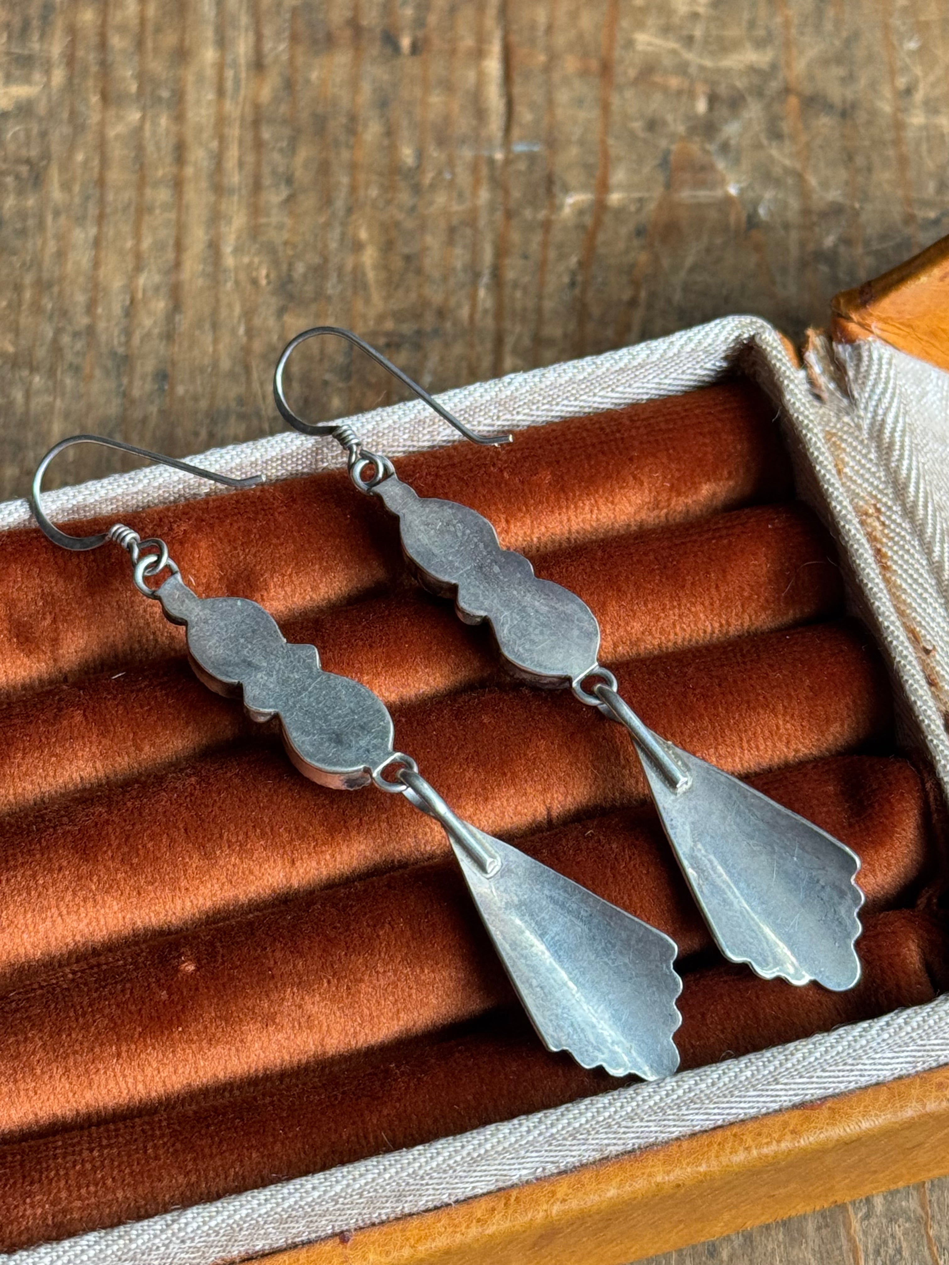 Vintage Sterling Silver Turquoise Fan Earrings