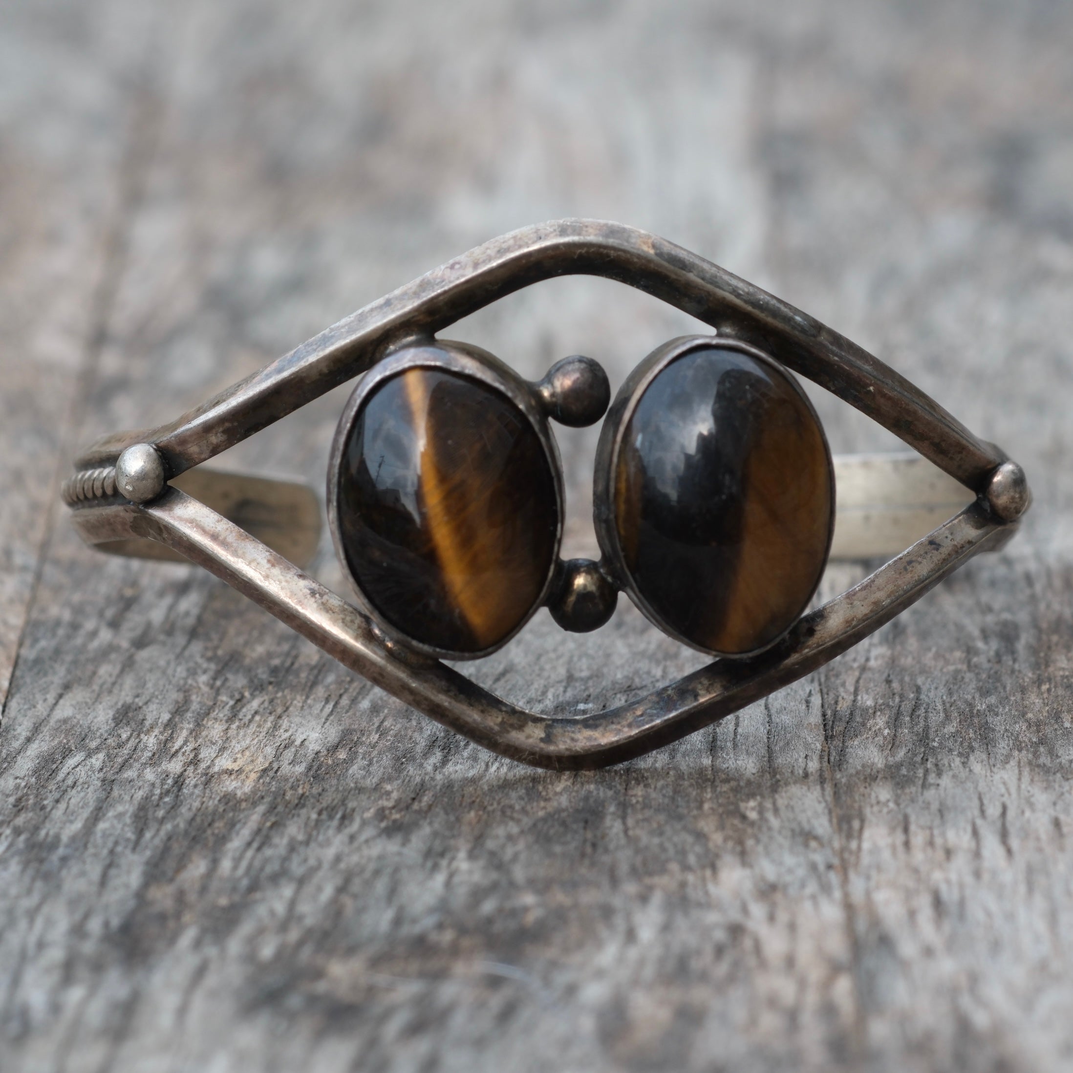 Vintage Sterling 2-Stone Tigers Eye Cuff