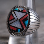 Vintage Sterling Zuni Inlay Ring 11.5