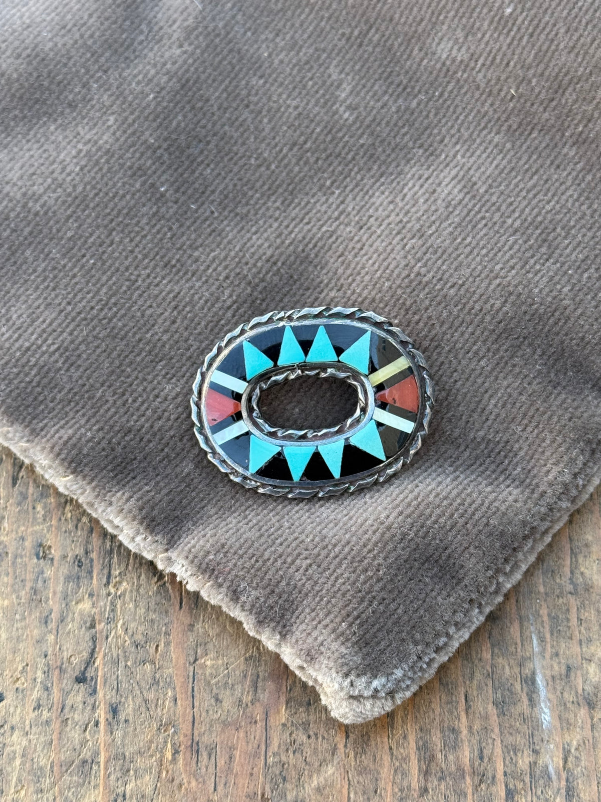 Vintage Sterling Silver Multistone Inlay Pendant Pin