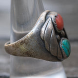 Vintage Sterling Turquoise and Coral Ring 9.25