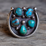 Vintage Sterling 5-Stone Bisbee Turquoise Horseshoe Ring 12