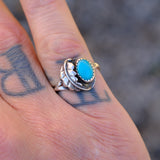 Vintage Sterling Turquoise Feather Ring 5.25