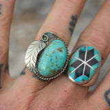 Vintage Sterling Turquoise Feather Ring 7.75