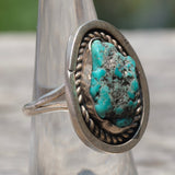 Vintage Sterling Turquoise Roper Ring 6