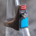 Vintage Sterling Turquoise and Coral CZ Ring 7