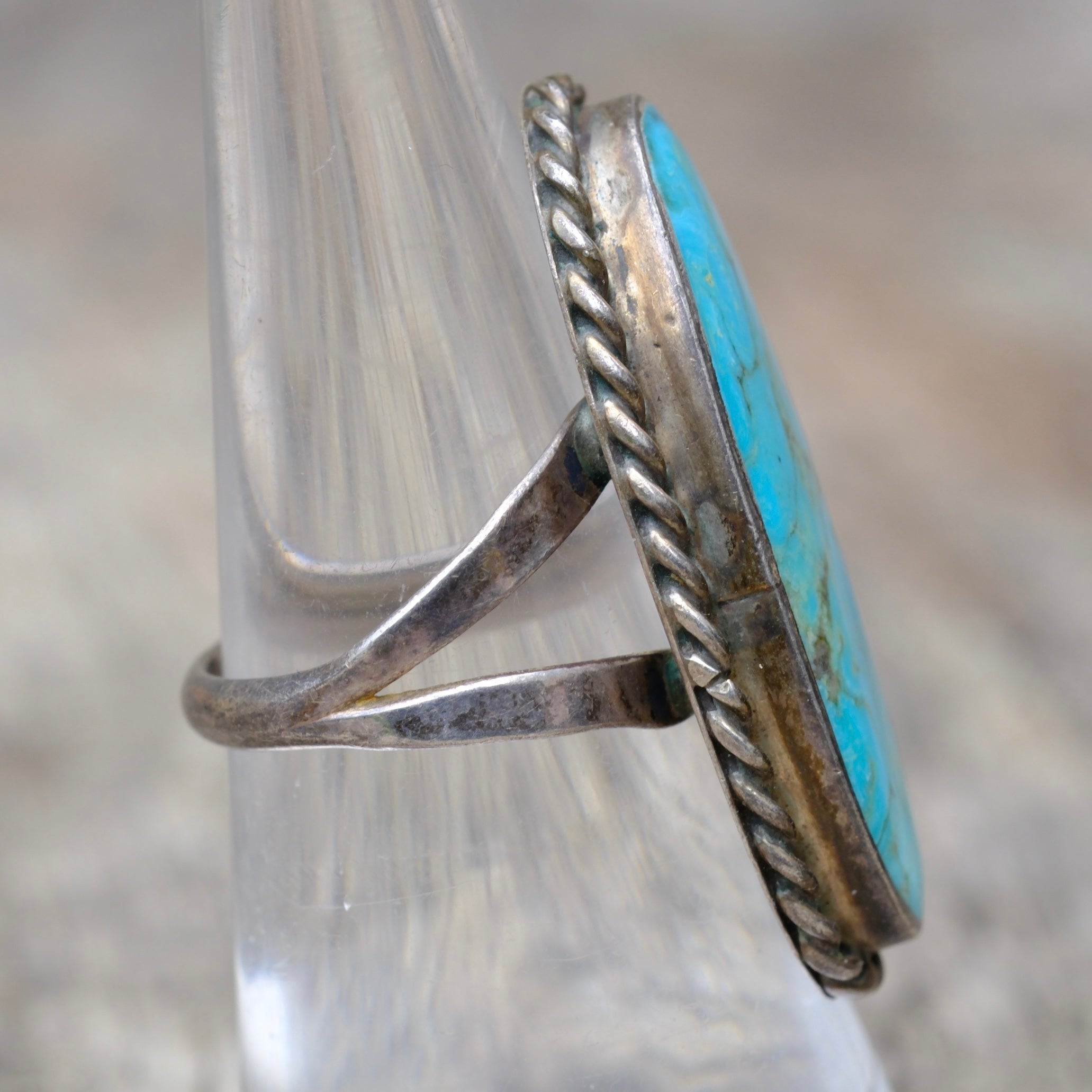 Vintage Sterling Turquoise Roper Ring 7