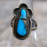 Vintage Sterling Turquoise Florette Ring 7.25