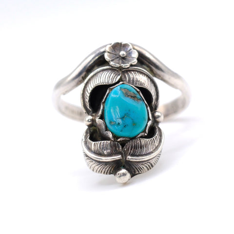 Vintage Sterling Turquoise Feather Ring 7.75