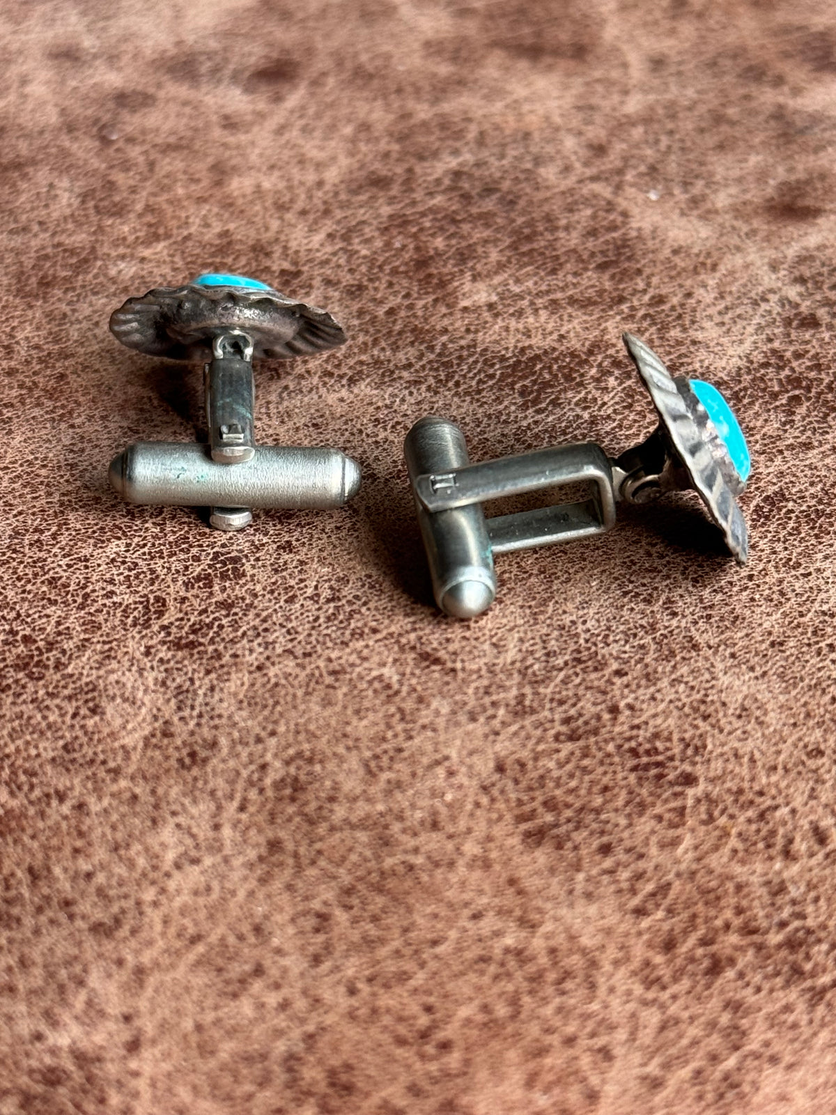 Vintage Sterling Silver Turquoise Concho Cufflinks