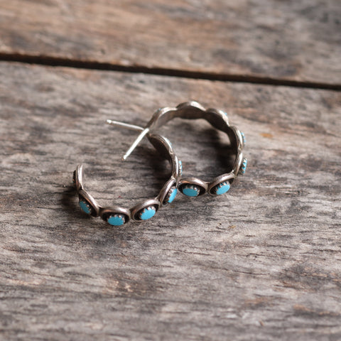 Vintage Sterling Turquoise Hoop Earrings