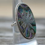 Vintage Sterling Abalone Sweet Leaf Ring 7.75