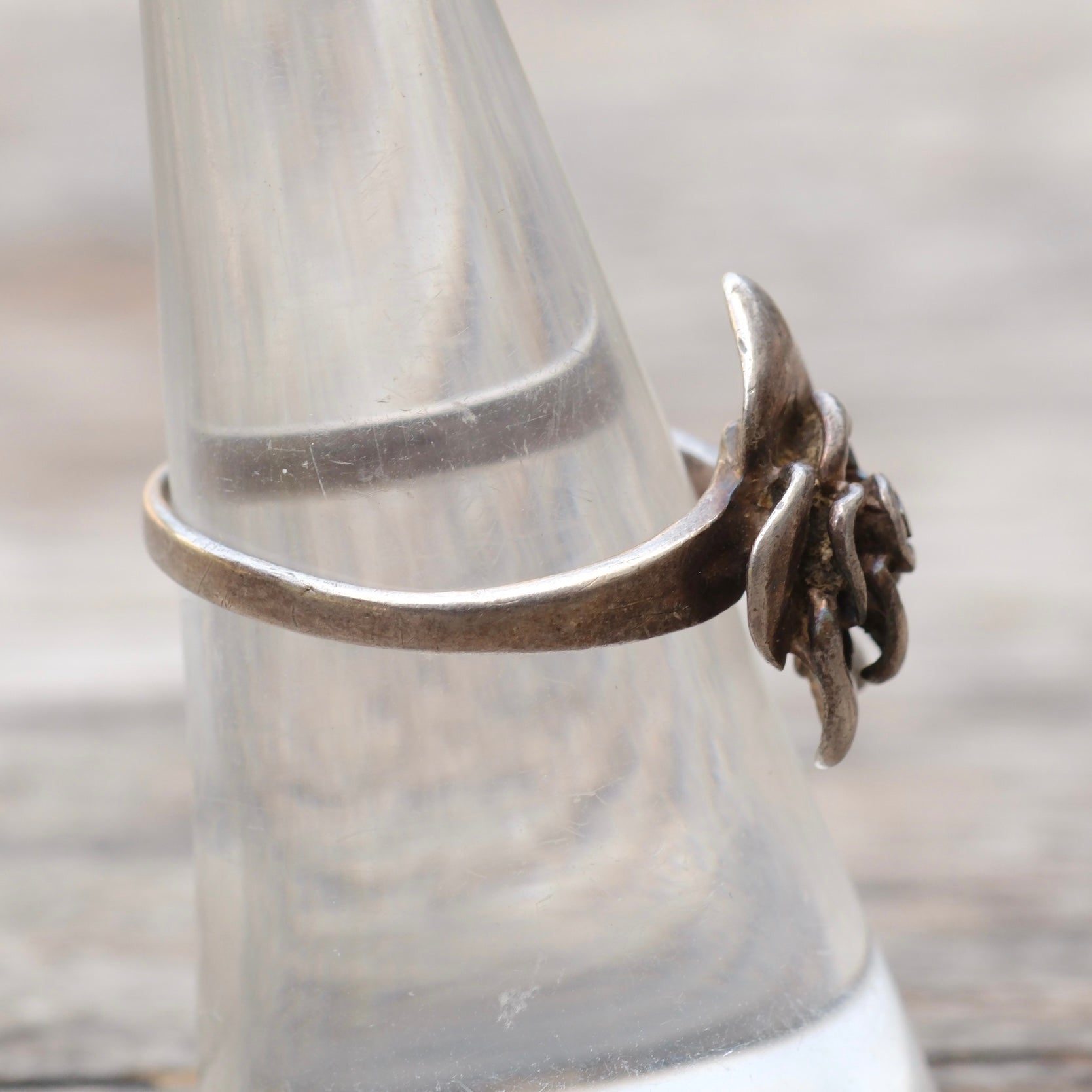 Vintage Sterling Rose Ring 7.75