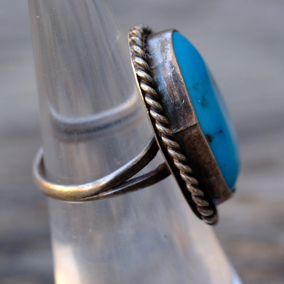 Vintage Sterling Turquoise Roper Ring 5.75