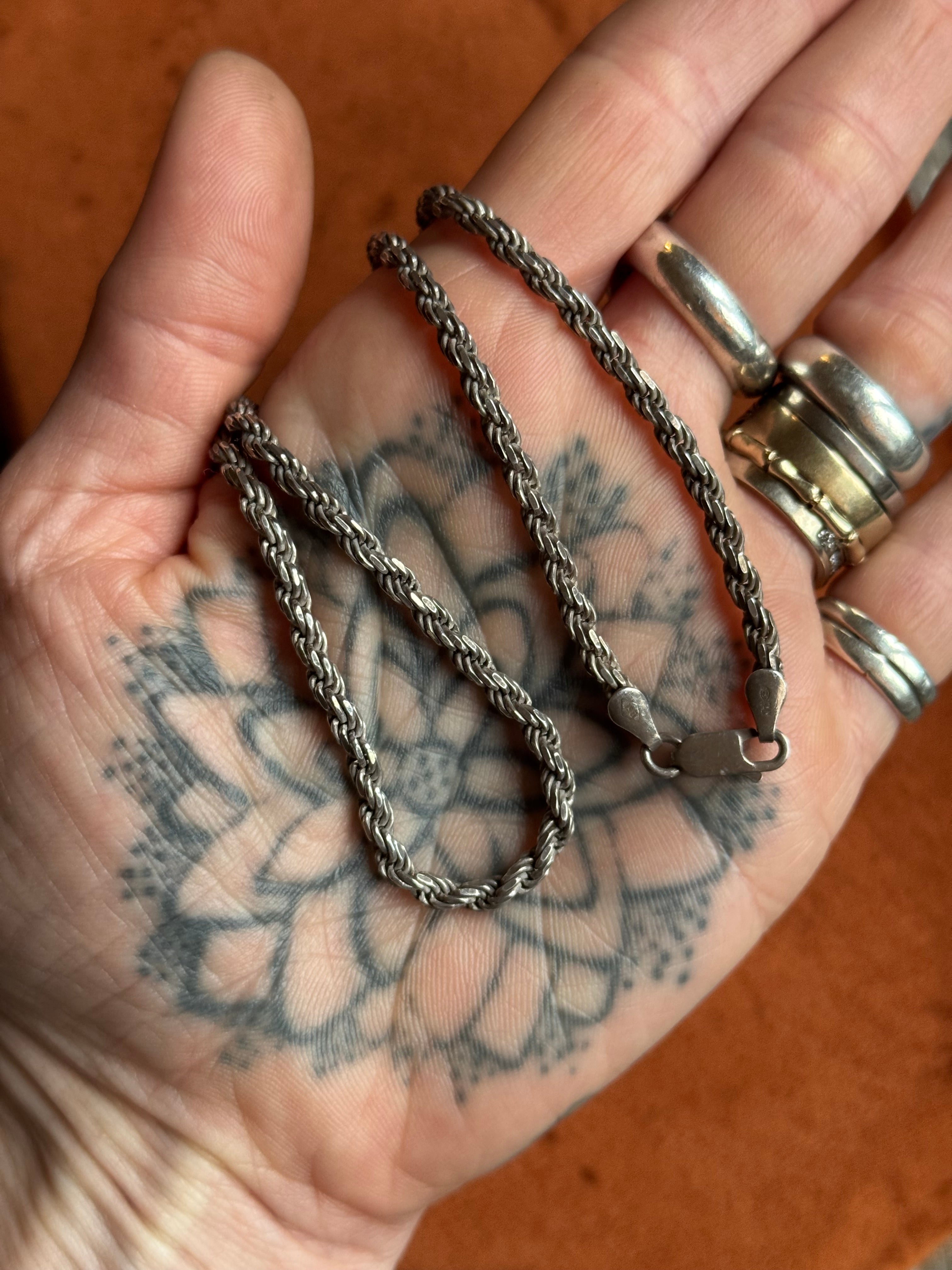 Vintage Sterling Silver 24” Rope Chain