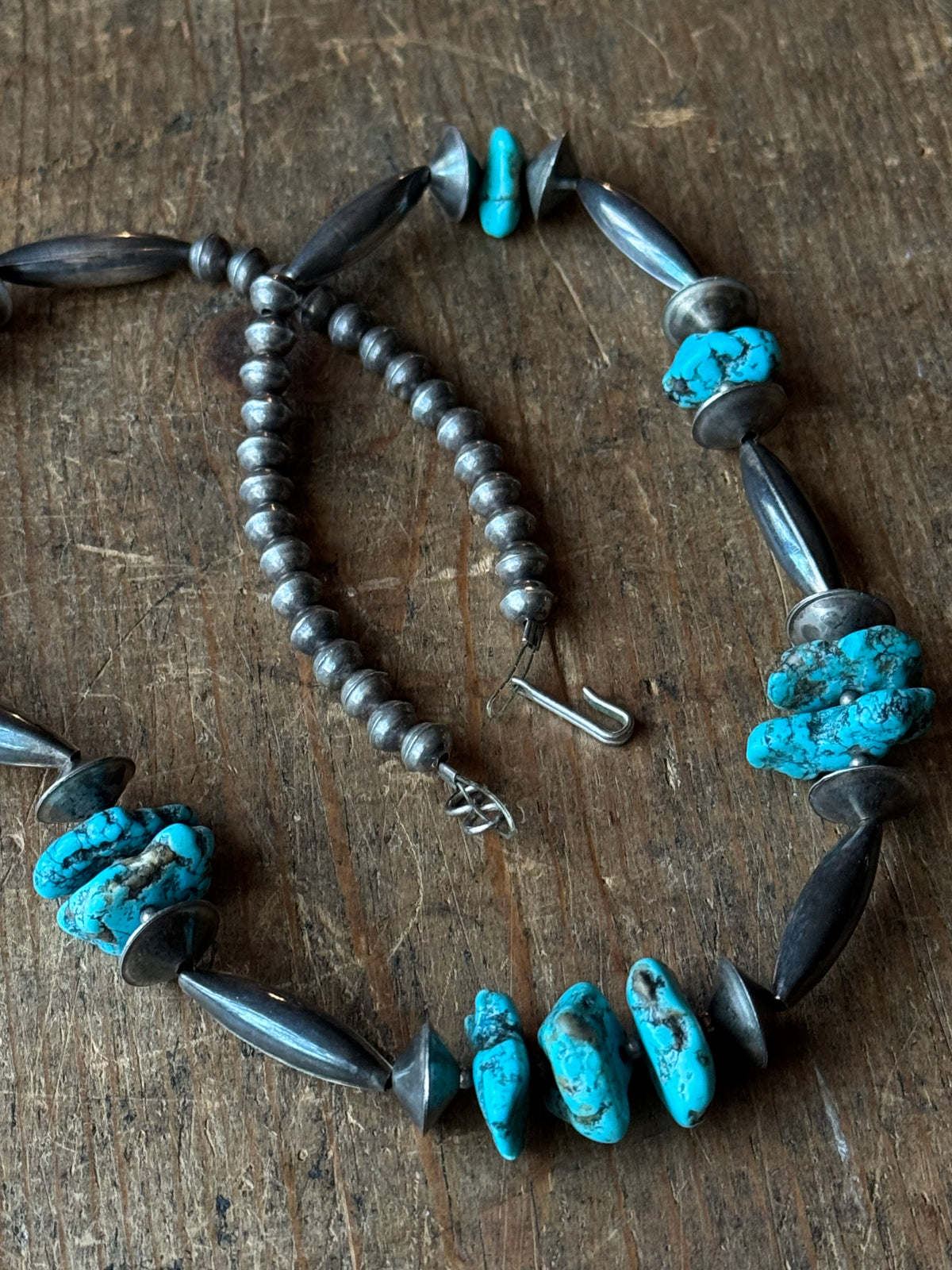 Vintage Sterling Silver Chunky Bead & Raw Turquoise Necklace