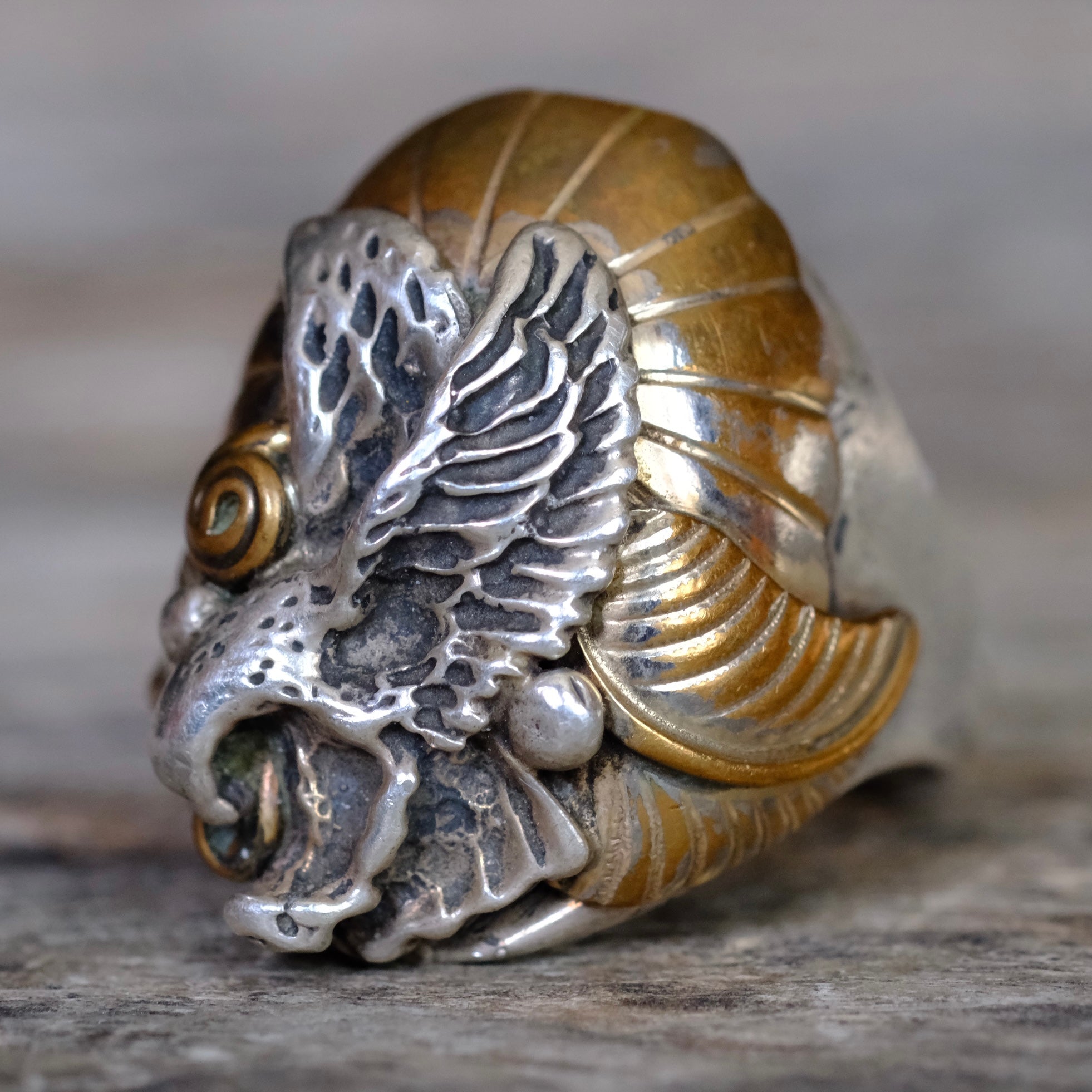 Vintage Sterling and Copper Eagle Ring 10.75