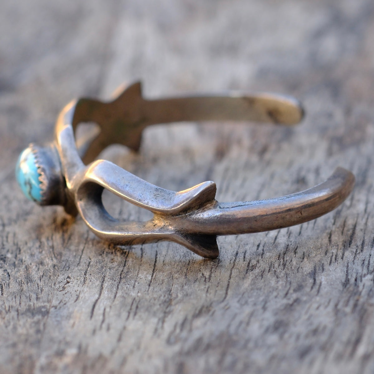 Vintage Sterling Turquoise Sand Cast Cuff Bracelet