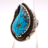 Vintage Sterling Carved Turquoise Feather Ring 4.5