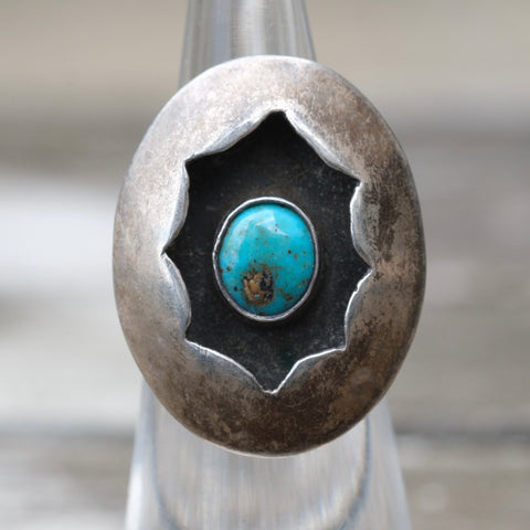 Vintage Sterling Turquoise Shadowbox Ring 3.5