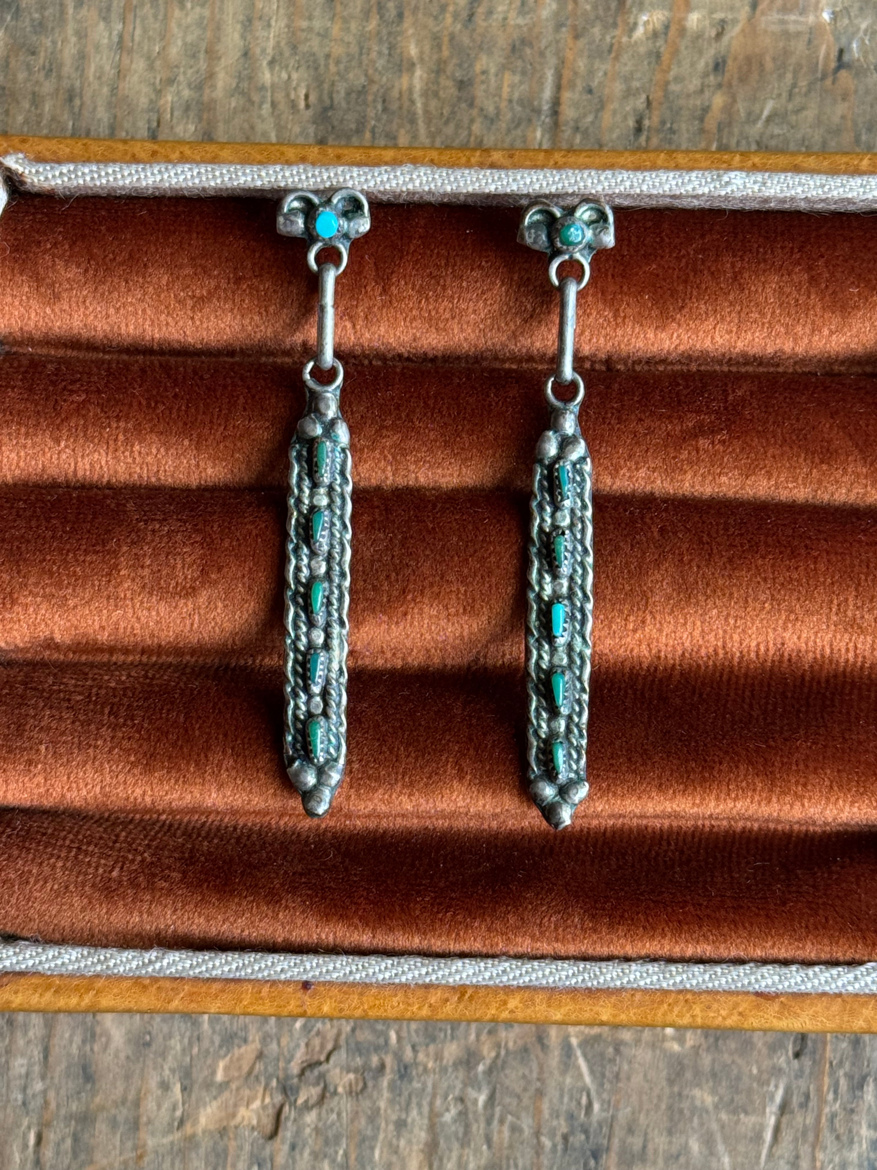 Vintage Sterling Silver Turquoise Petit Point Earrings