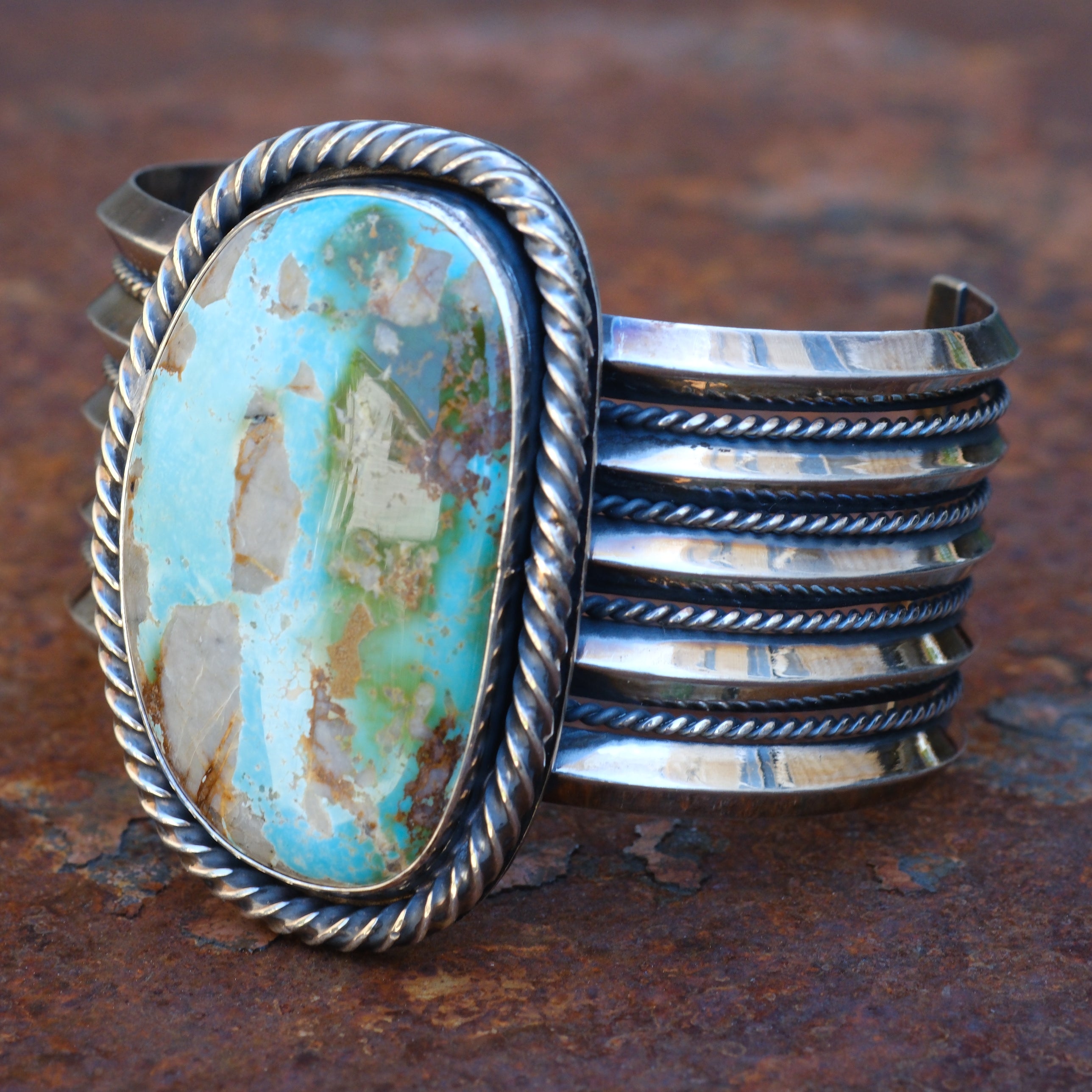 Massive Sterling Silver Turquoise Roper Cuff Bracelet