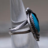 Vintage Sterling Turquoise Feather Ring 4.5